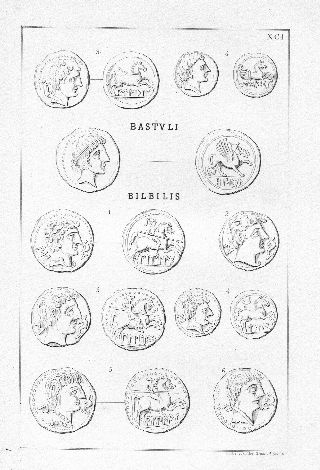 MONEDAS DE LA ESPAÑA ULTERIOR. LAMINA XCI: AUSA. BASTULI. BILBILIS (CALATAYUD).