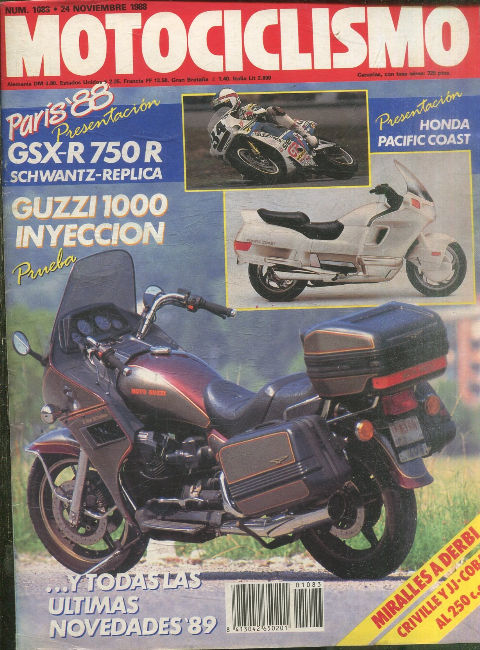 MOTOCICLISMO Nº 1083. 24 NOVIEMBRE 1988. GUZZI 1000 INYECCION.