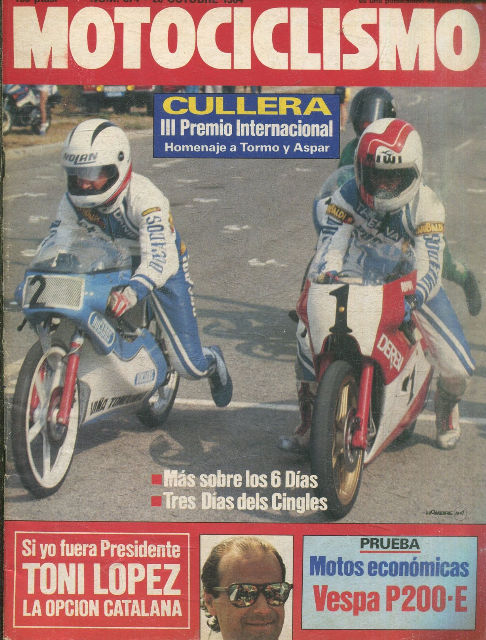 MOTOCICLISMO Nº 874. 20 OCTUBRE 1984. CULLERA. III PREMIO INTERNACIONAL. HOMENAJE A TORMO Y ASPAR.