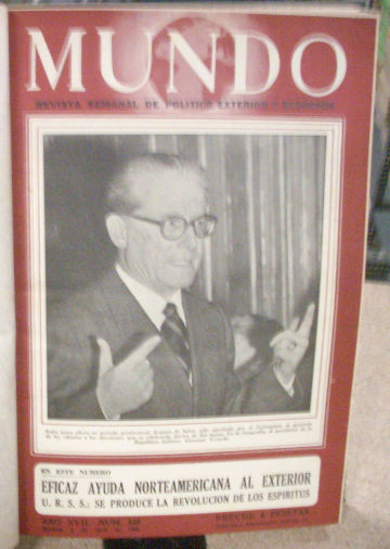 MUNDO REVISTA SEMANAL DE POLITICA EXTERIOR Y ECONOMIA. ABRIL 1956- JUNIO 1956, NUMS. 830-842 (LOTE DE 12 REVISTAS ENCUADERNADAS EN UN VOLUMEN).