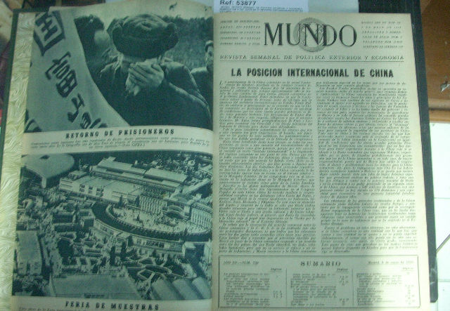 MUNDO. REVISTA SEMANAL DE POLITICA EXTERIOR Y ECONOMIA. NUMEROS 748 A 764. (LOTE DE 17 REVISTAS ENCUADERNADAS EN UN VOLUMEN).