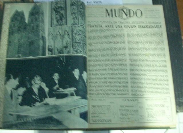 MUNDO. REVISTA SEMANAL DE POLITICA EXTERIOR Y ECONOMIA. NUMEROS 782 A 799. (LOTE DE 17 REVISTAS ENCUADERNADAS EN UN VOLUMEN).