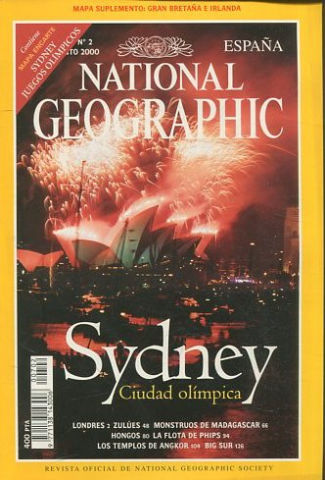 NATIONAL GEOGRAPHIC  AGOSTO 2000.  GRAN BRETAÑA E IRLANDA. LONDRES. SYDNEY. ZULUES. FOSILES. HONGOS. FLOTA DE PHILS. ANGKOR. BIG SUR.