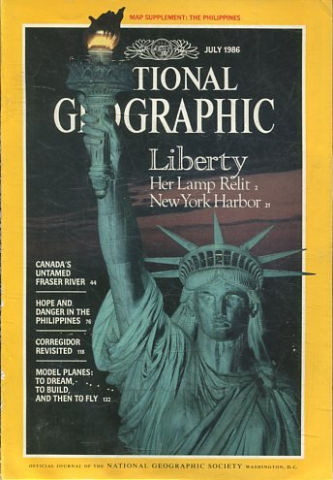 NATIONAL GEOGRAPHIC. JULY 1986. LIBERTY HER LAMP RELIT. NEW YORK HARBOR.