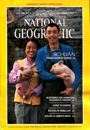 NATIONAL GEOGRAPHIC. VOL. 168, Nº 3. SEPTEMBER 1985. CENTRAL PLAINS SICHUAN HUMBOLDT KANSAS ERITREA JASON'S VOYAGE.