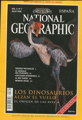 NATIONAL GEOGRAPHIC VOL. 3, Nº 1. JULIO 1998. NORTE DE CANADA. RIESGO NATURALES. PEJESAPO. DINAMARCA. YUKON. ORIGEN DE LAS AVES. MOMIAS INCAS.