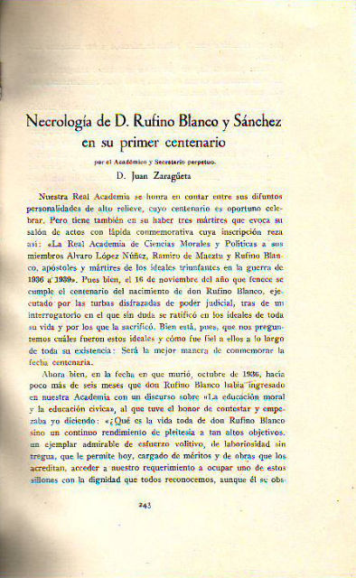 NECROLOGIA DE D. RUFINO BLANCO Y SANCHEZ EN SU PRIMER CENTENARIO.