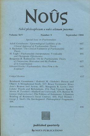 NOUS. NIHIL PHILOSOPHICUM A NOBIS ALIENUM PUTAMUS. VOLUME XIV NUMBER 3 NOVEMBER 1980.