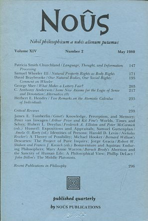 NOUS. NIHIL PHILOSOPHICUM A NOBIS ALIENUM PUTAMUS. VOLUME XIV NUMBER 2 NOVEMBER 1980.