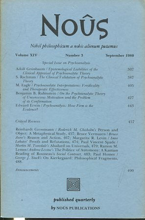 NOUS. NIHIL PHILOSOPHICUM A NOBIS ALIENUM PUTAMUS. VOLUME XIV NUMBER 3 NOVEMBER 1980.