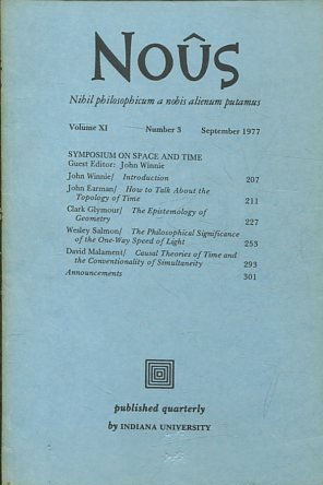 NOUS. NIHIL PHILOSOPHICUM A NOBIS ALIENUM PUTAMUS. VOLUME XI NUMBER 3 NOVEMBER 1977.