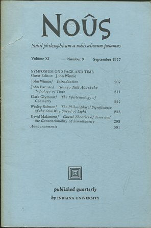 NOUS. NIHIL PHILOSOPHICUM A NOBIS ALIENUM PUTAMUS. VOLUME XI NUMBER 3 NOVEMBER 1977.