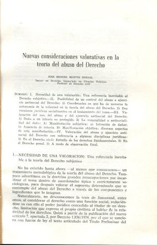 NUEVAS CONSIDERACIONES VALORATIVAS EN LA TEORIA DEL ABUSO DEL DERECHO.