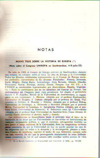 NUEVE TESIS SOBRE LA HISTORIA DE EUROPA (NOTA SOBRE EL CONGRESO UNIROPA DE SAARBRUECKEN, 4-9 DE JULIO 1955)