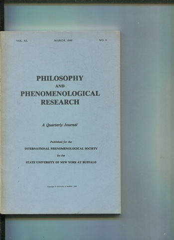 Philosophy and Phenomenological Research: A Quarterly Journal - VOL. XL MARCH, 1980. No.3.