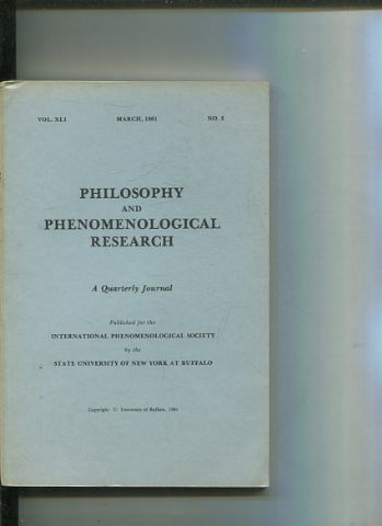 Philosophy and Phenomenological Research: A Quarterly Journal - VOL. XLI MARCH, 1981. No.3.