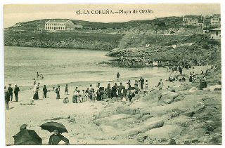 POSTAL ANTIGUA DE LA CORUÑA: 42. LA CORUÑA. PLAYA DE ORZAN/OLD POSTCARD OF LA CORUÑA.