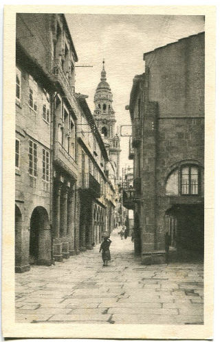 POSTAL ANTIGUA DE SANTIAGO DE COMPOSTELA: RUA DEL VILLAR/OLD POSTCARD OF SANTIAGO DE COMPOSTELA: RUA DEL VILLAR.