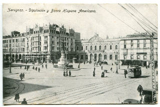 POSTAL ANTIGUA DE ZARAGOZA. DIPUTACION Y BANCO HISPANO AMERICANO.