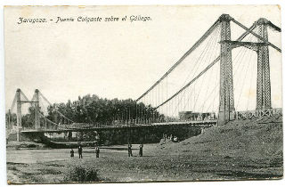 POSTAL ANTIGUA DE ZARAGOZA. PUENTE COLGANTE SOBRE EL GALLEGO.