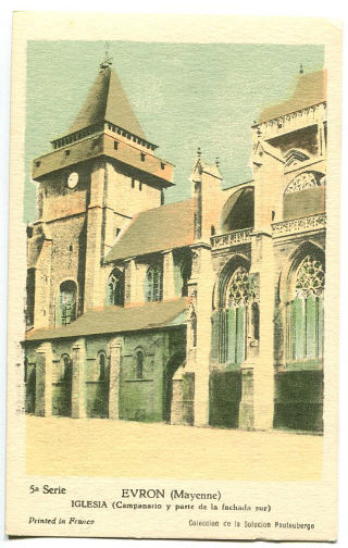 POSTAL ANTIGUA. EVRON (MAYENNE). IGLESIA (CAMPANARIO Y PARTE DE LA FACHADA SUR), 5ª SERIE