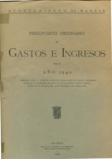 PRESUPUESTO ORDINARIO PARA EL AÑO 1940.