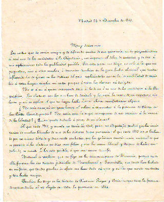 PROSPECTO CARTA DE PROPAGANDA ELECTORAL DE D. FRANCISCO MONTEMAR, POSTULANDOSE COMO DIPUTADO A CORTES POR LA PROVINCIA DE CACERES.