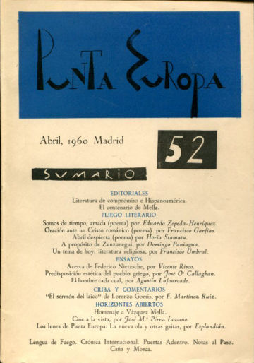 PUNTA EUROPA. Nº 52, ABRIL 1960.