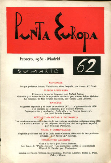 PUNTA EUROPA. Nº 62, FEBRERO 1961.