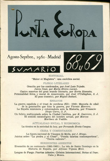 PUNTA EUROPA. Nº 68 y 69, OCTUBRE - NOVIEMBRE 1961.