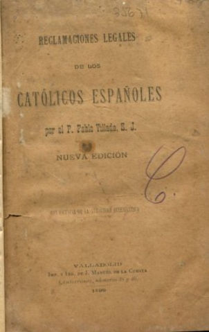 RECLAMACIONES LEGALES DE LOS CATOLICOS ESPAÑOLES.