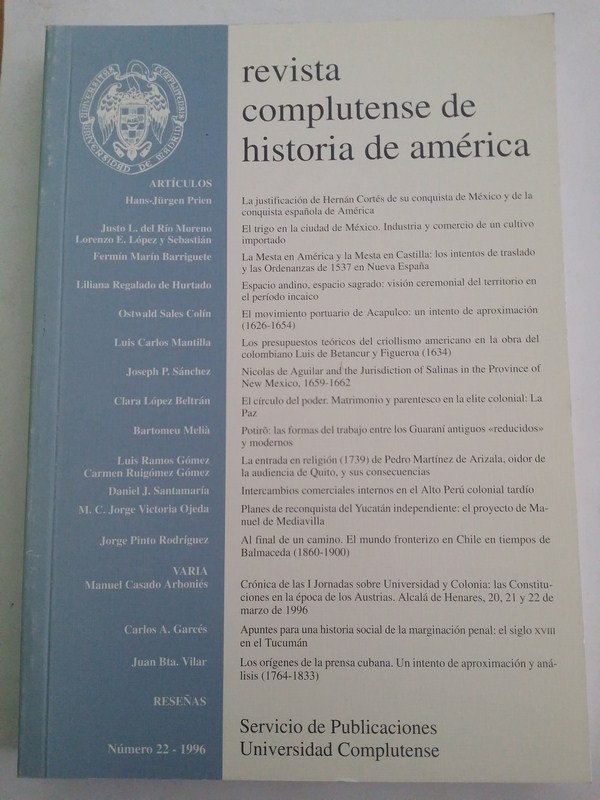 Revista complutense de historia de America. Num. 22 – 1996