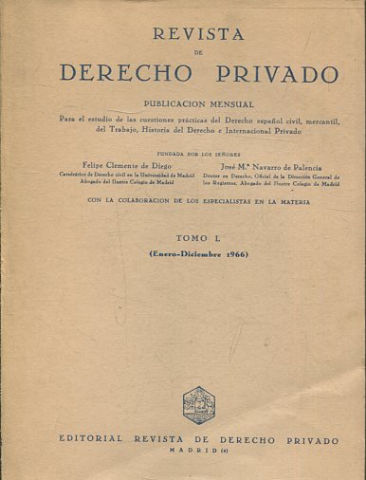 REVISTA DE DERECHO PRIVADO. TOMO L (ENERO-DICIEMBRE 1966).