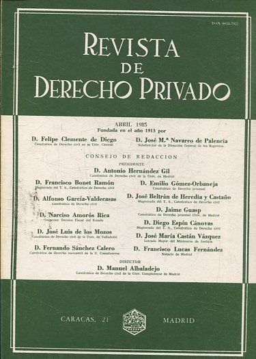 REVISTA DE DERECHO PRIVADO.TOMO LXIX,  ABRIL 1985