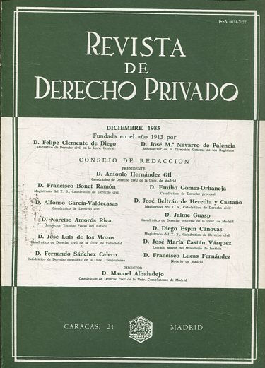 REVISTA DE DERECHO PRIVADO.TOMO LXIX,  DICIEMBRE 1985.