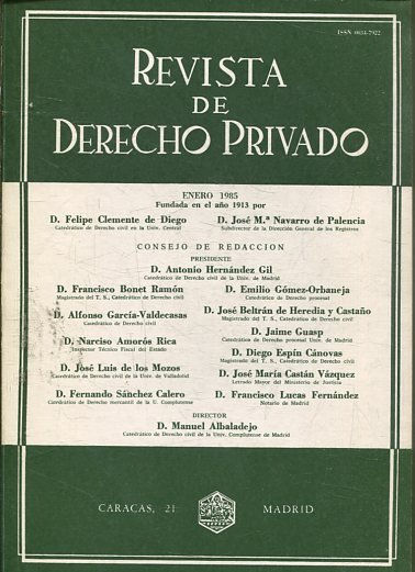 REVISTA DE DERECHO PRIVADO.TOMO LXIX,  ENERO 1985.