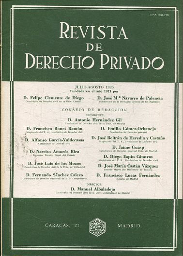 REVISTA DE DERECHO PRIVADO.TOMO LXIX,  JULIO-AGOSTO 1985.