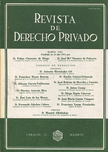 REVISTA DE DERECHO PRIVADO.TOMO LXIX,  MARZO 1985.