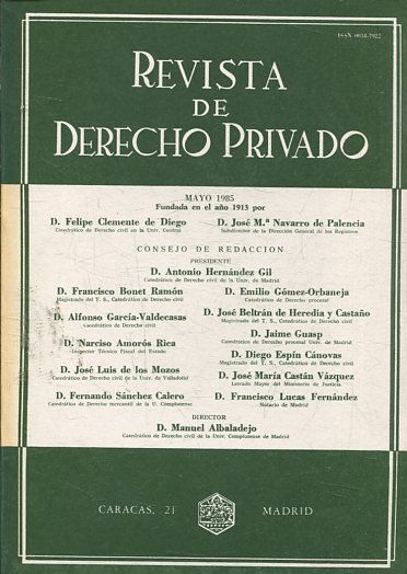 REVISTA DE DERECHO PRIVADO.TOMO LXIX,  MAYO 1985.