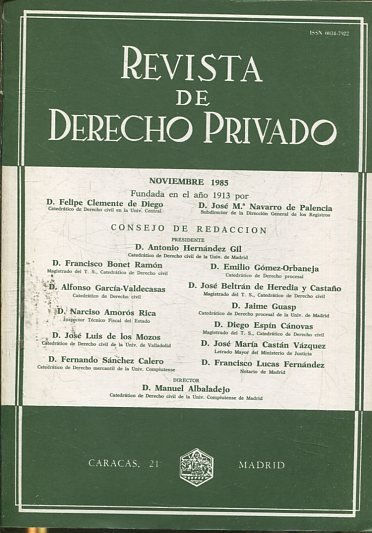 REVISTA DE DERECHO PRIVADO.TOMO LXIX,  NOVIEMBRE 1985.