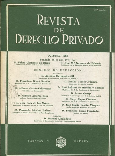 REVISTA DE DERECHO PRIVADO.TOMO LXIX,  OCTUBRE 1985.