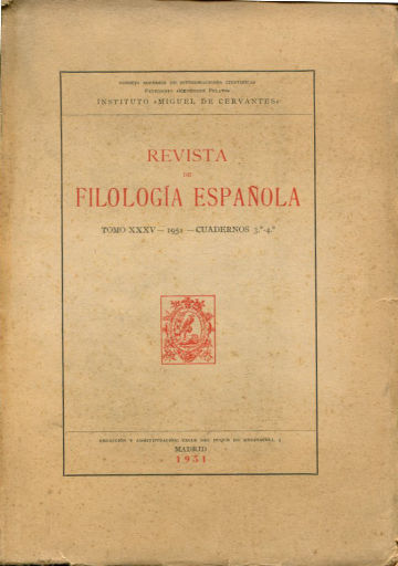 REVISTA DE FILOLOGIA ESPAÑOLA. TOMO XXV, 1951, CUADERNOS 3º-4º.