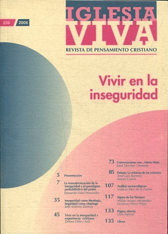 REVISTA DE PENSAMIENTO CRISTIANO. VIVIR EN LA INSEGURIDAD.