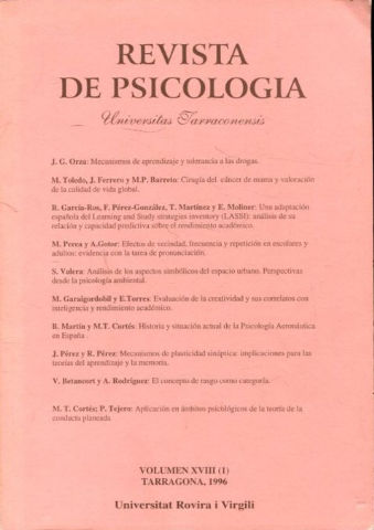 REVISTA DE PSICOLOGIA. UNIVERSITAS TARRACONENSIS. VOLUMEN XVIII (1).