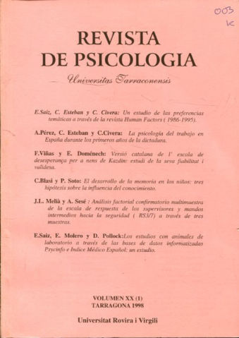 REVISTA DE PSICOLOGIA. UNIVERSITAS TARRACONENSIS. VOLUMEN XX (I).