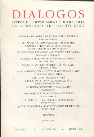 REVISTA DEL DEPARTAMENTO DE FILOSOFIA. DIALOGOS AÑO XXV NUMERO 56 JULIO, 1990.