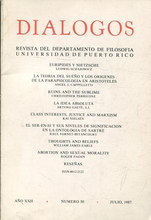 REVISTA DEL DEPARTAMENTO DE FILOSOFIA. DIALOGOS AÑO XXII NUMERO 50 JULIO, 1987.