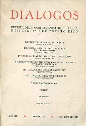 REVISTA DEL DEPARTAMENTO DE FILOSOFIA. DIALOGOS AÑO XIV NUMERO 34 NOVIEMBRE 1979.