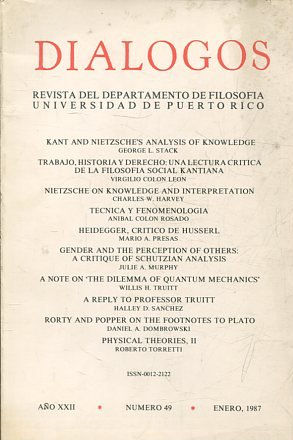 REVISTA DEL DEPARTAMENTO DE FILOSOFIA. DIALOGOS AÑO XXII NUMERO 49 ENERO, 1987.