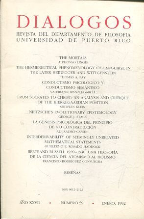 REVISTA DEL DEPARTAMENTO DE FILOSOFIA. DIALOGOS AÑO XXVII NUMERO 59 ENERO, 1992.